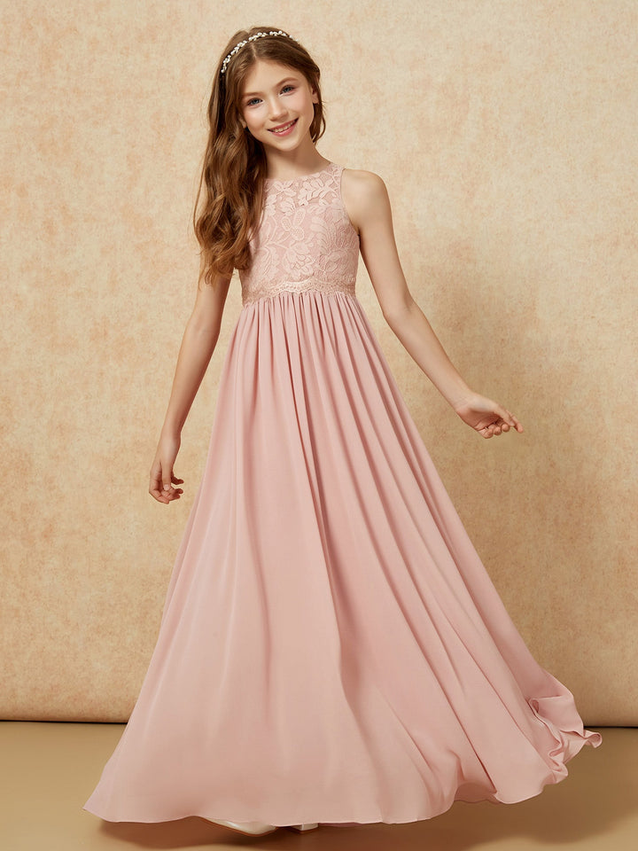Sleeveless Lace Chiffon A-line Junior Bridesmaid Dress Dusty Rose