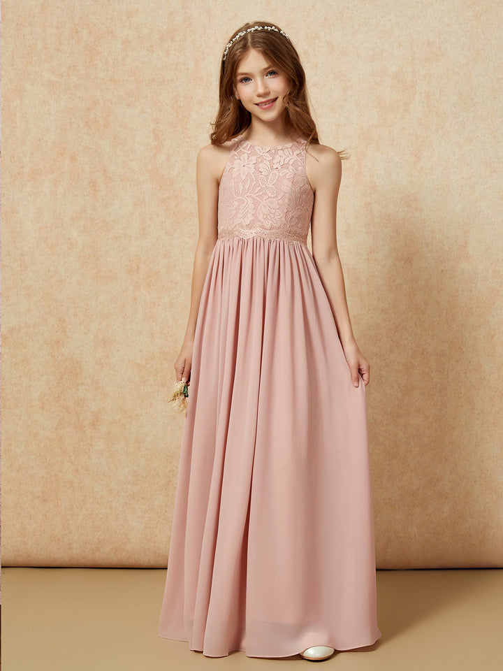 Sleeveless Lace Chiffon A-line Junior Bridesmaid Dress Dusty Rose