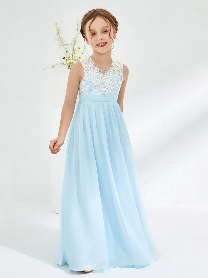 Lace Top Junior Bridesmaid Dresses Sky Blue