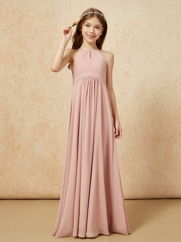 Simple Sleeveless Empire Long Junior Bridesmaid Dress Dusty Rose