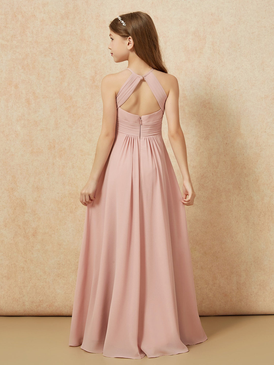 Simple Sleeveless Empire Long Junior Bridesmaid Dress Dusty Rose