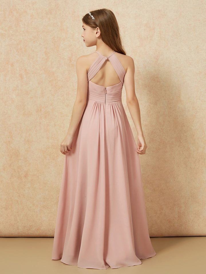 Simple Sleeveless Empire Long Junior Bridesmaid Dress Dusty Rose