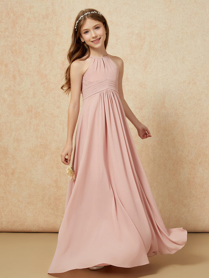 Simple Sleeveless Empire Long Junior Bridesmaid Dress Dusty Rose