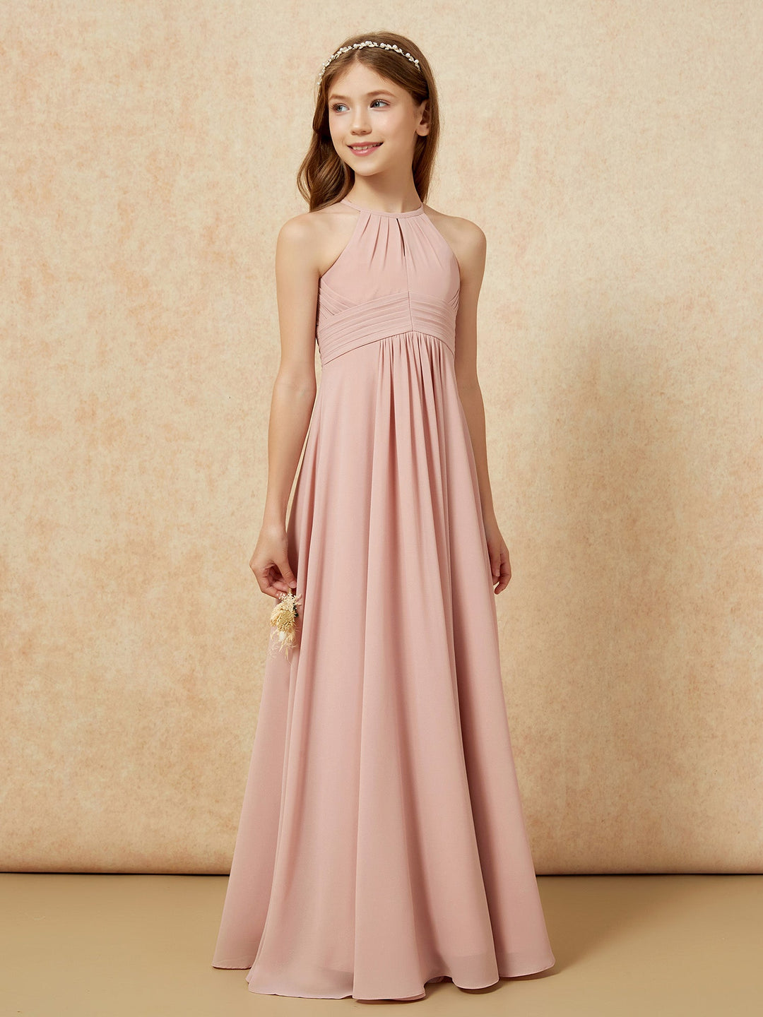 Simple Sleeveless Empire Long Junior Bridesmaid Dress Dusty Rose
