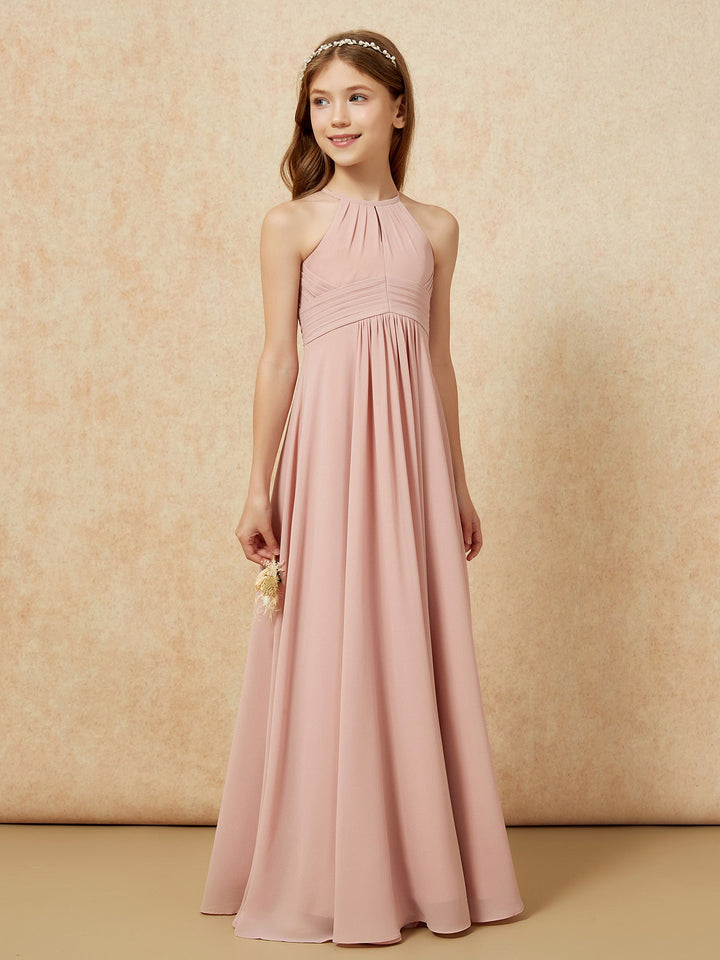 Simple Sleeveless Empire Long Junior Bridesmaid Dress Dusty Rose