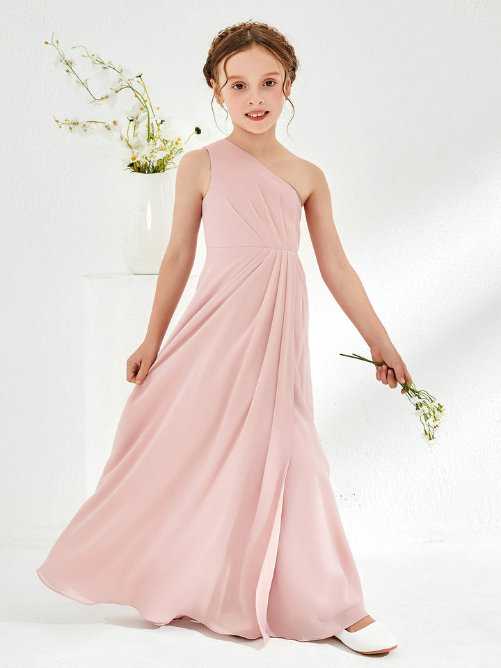 Simple One Shoulde Chiffon Junior Bridesmaid Dress Dusty Rose