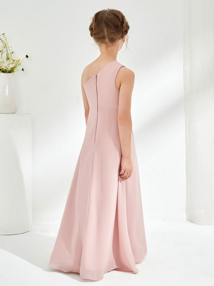 Simple One Shoulde Chiffon Junior Bridesmaid Dress Dusty Rose