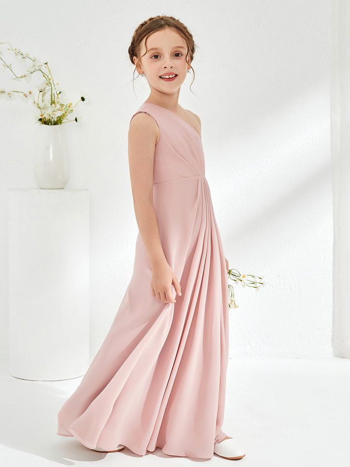 Simple One Shoulde Chiffon Junior Bridesmaid Dress Dusty Rose