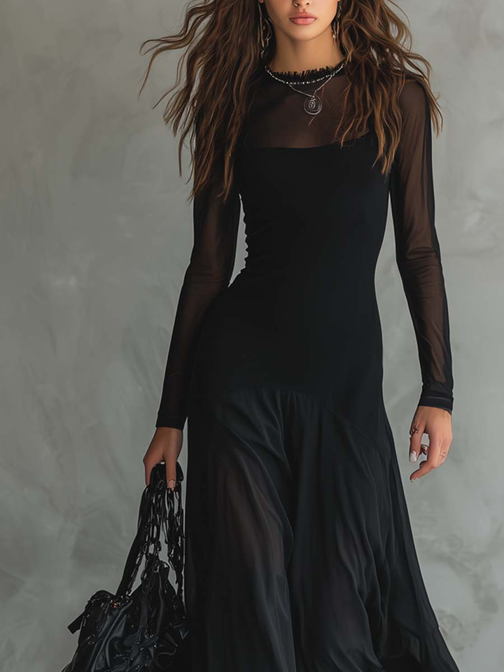 NEROA™ | BLACK TULLE MAXI DRESS
