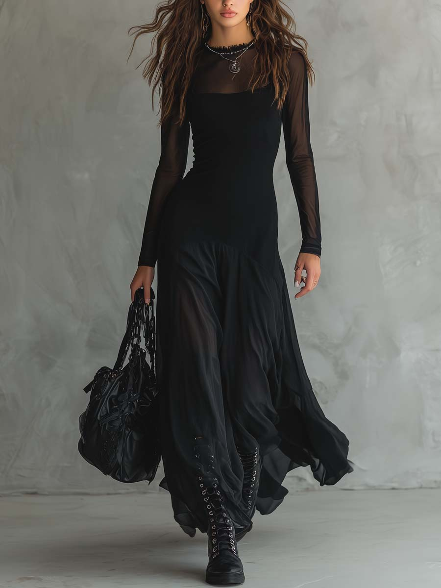 NEROA™ | BLACK TULLE MAXI DRESS