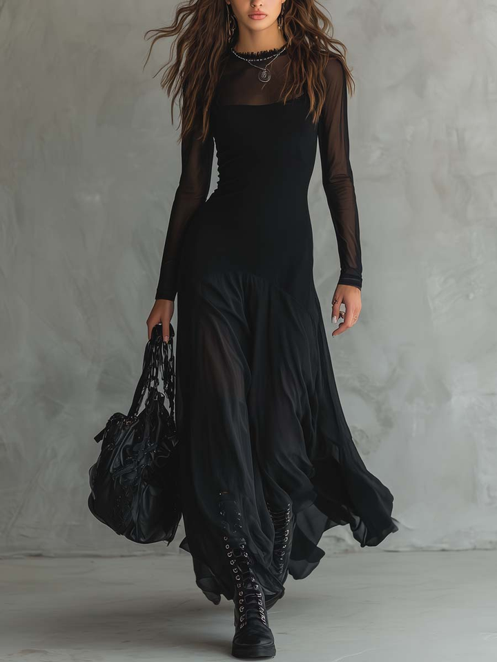 NEROA™ | BLACK TULLE MAXI DRESS