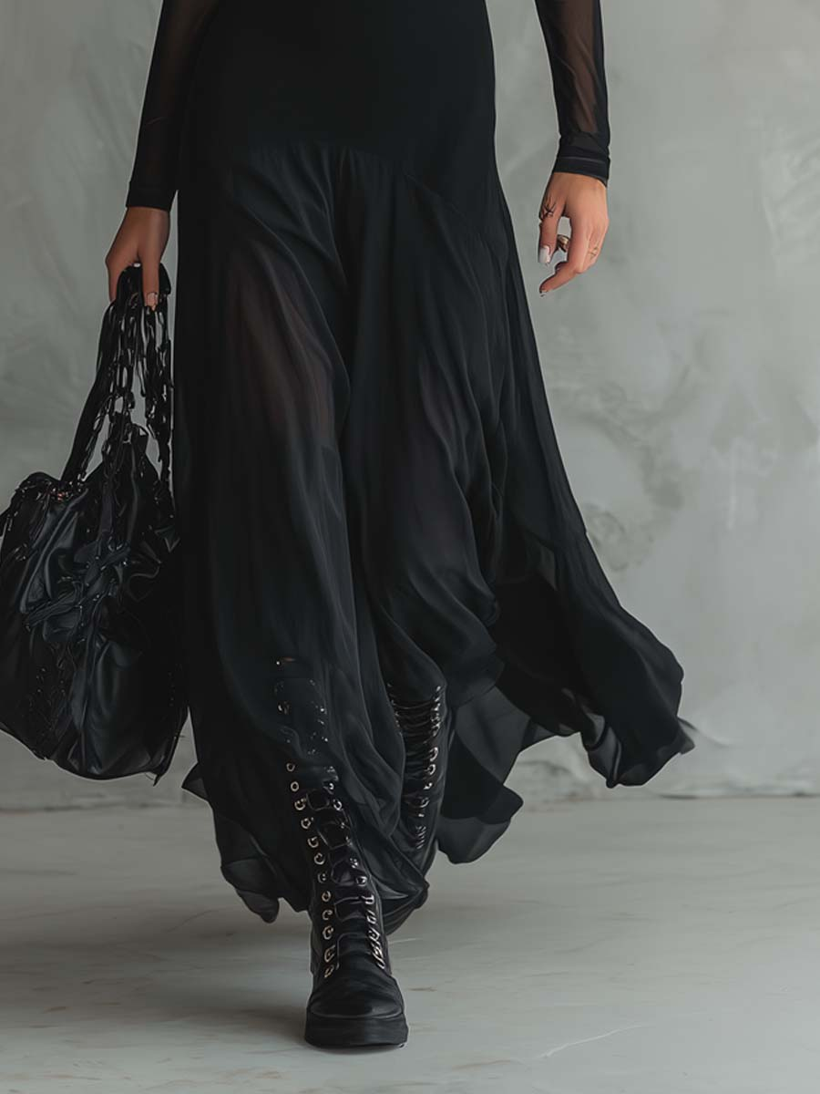 NEROA™ | BLACK TULLE MAXI DRESS