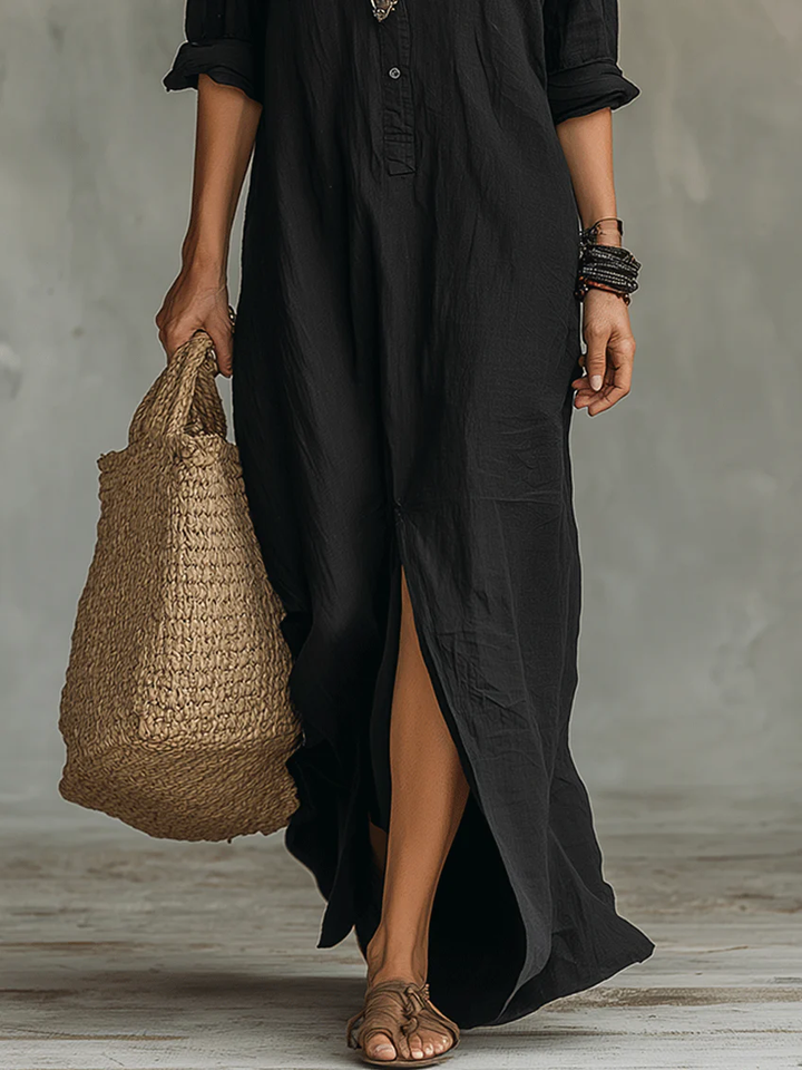 Soline™ | Loose-Fitting Black Maxi Dress