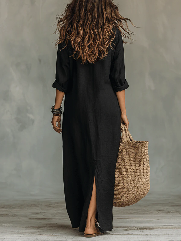 Soline™ | Loose-Fitting Black Maxi Dress