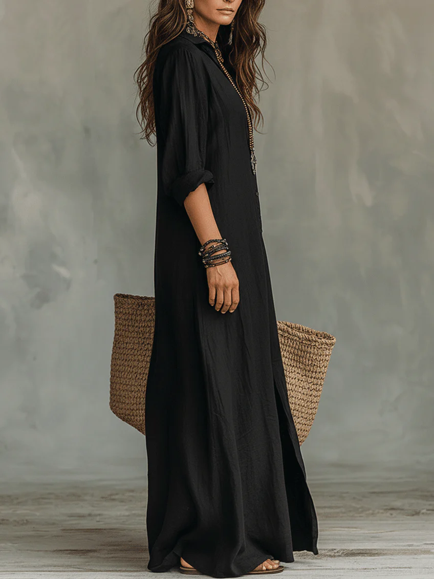 Soline™ | Loose-Fitting Black Maxi Dress