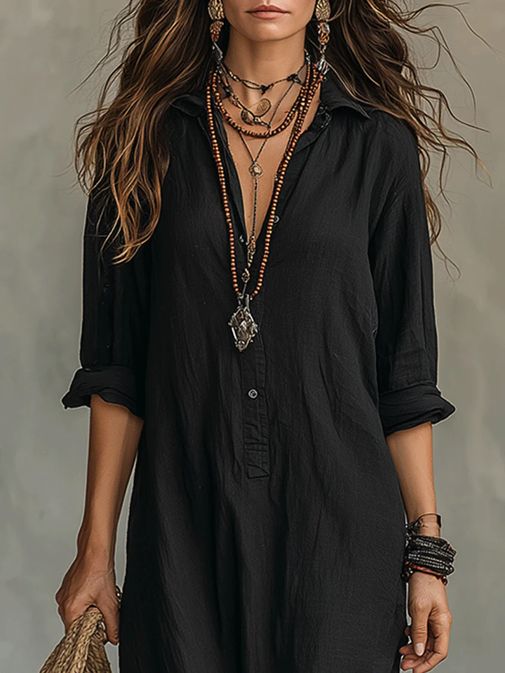 Soline™ | Loose-Fitting Black Maxi Dress