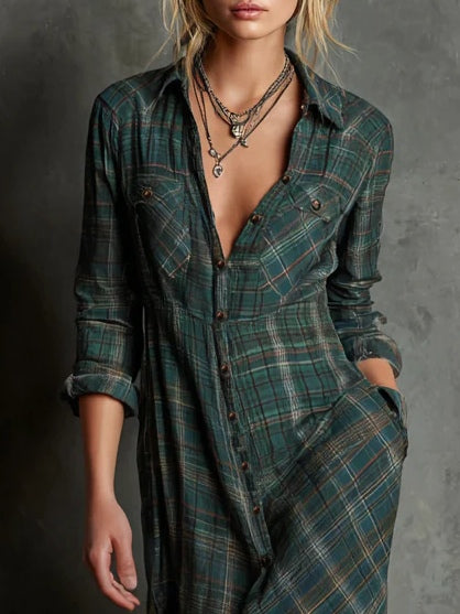 LIVIA™ | CHECK MAXI SHIRT DRESS