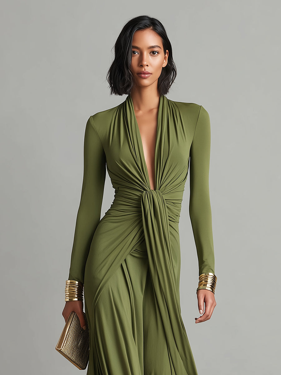 QUINN | Women's Olive Silk Maxi Dress