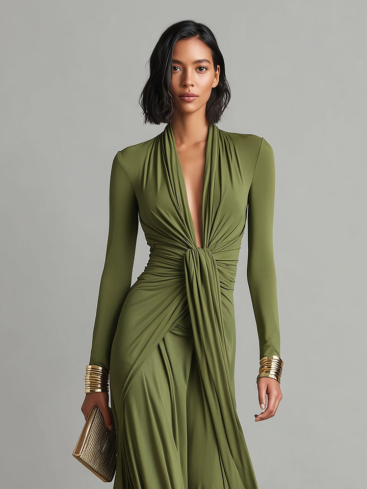 QUINN | Women's Olive Silk Maxi Dress