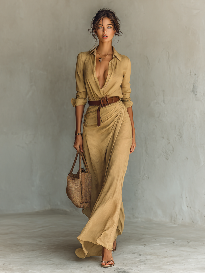 Kate | Long Maxi Dress with Collar and Belt Included