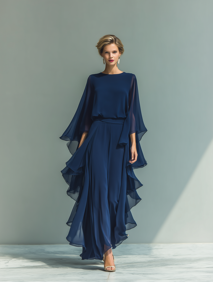 FLORA | Women's Navy Chiffon Two-Piece Set