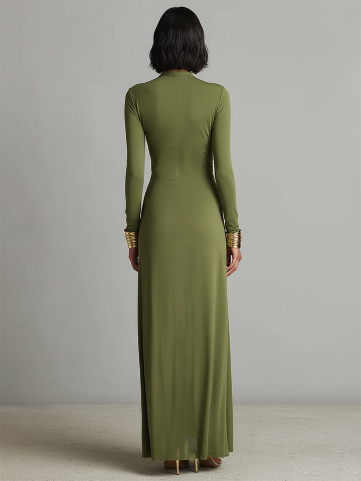 QUINN | Women's Olive Silk Maxi Dress