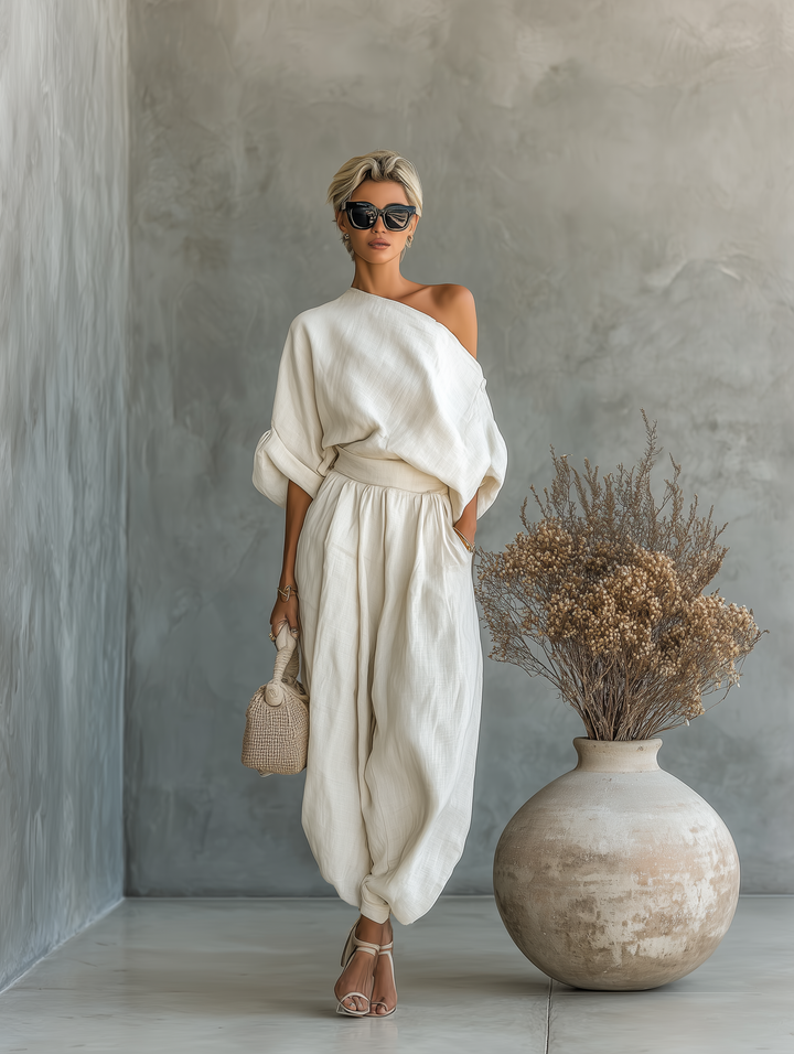 LUNA | Women's Off-White Linen Two-Piece Set