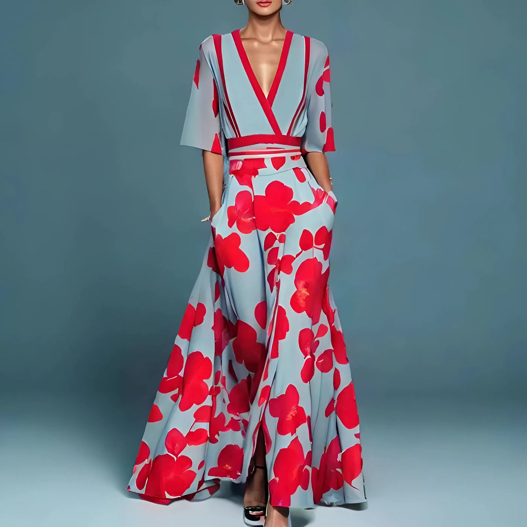 Valentina | Floral Maxi Dress with Plunging Neckline