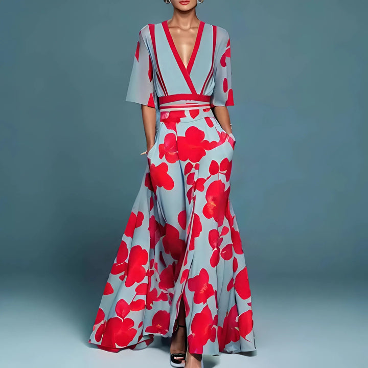 Valentina | Floral Maxi Dress with Plunging Neckline