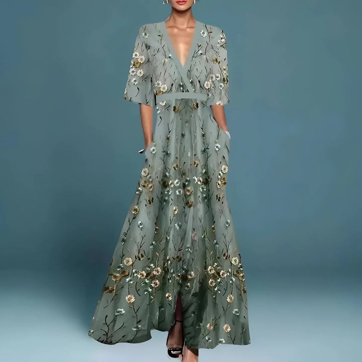 Valentina | Floral Maxi Dress with Plunging Neckline