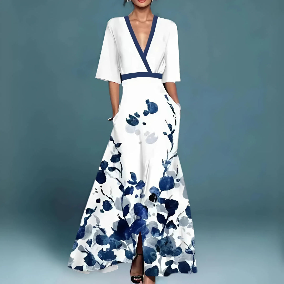 Valentina | Floral Maxi Dress with Plunging Neckline