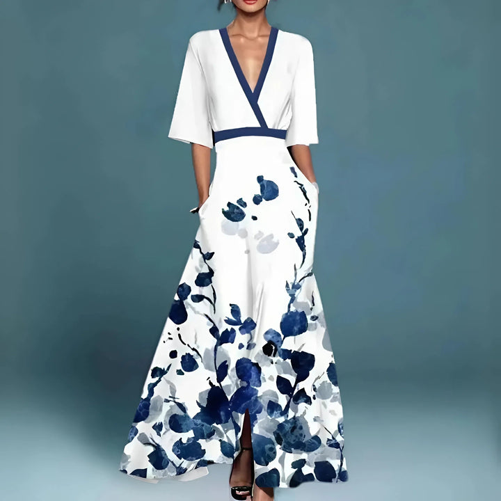 Valentina | Floral Maxi Dress with Plunging Neckline